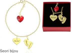 Pozłacana bransoletka stópki serce z Swarovski Elements z grawerem