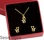 Pozłacany srebrny komplet kotki z kamieniami Swarovski 