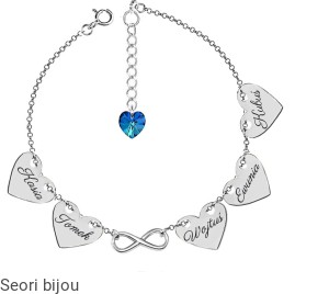 Srebrna bransoletka 5  pięć  serc z Swarovski Elements i grawerem