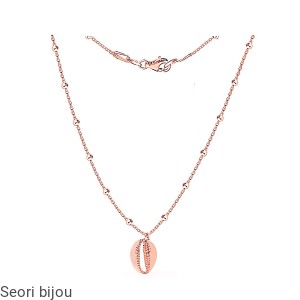  Naszyjnik srebrna muszelka kauri różowe złoto z kulkami