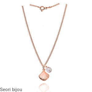 Naszyjnik z muszlą i perłą Swarovski Elements różowe złoto