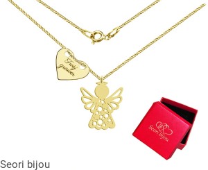 Pozłacany naszyjnik Aniołek ażurowy i serce z grawerem 