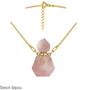 Pozłacany srebrny naszyjnik perfumetka kwarc różowy odkręcana