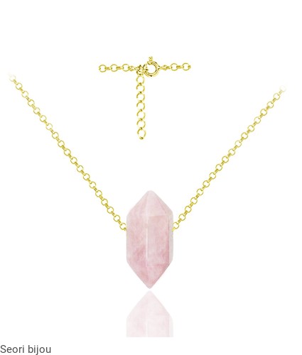 Naszyjnik Kwarc Różowy pozłacany