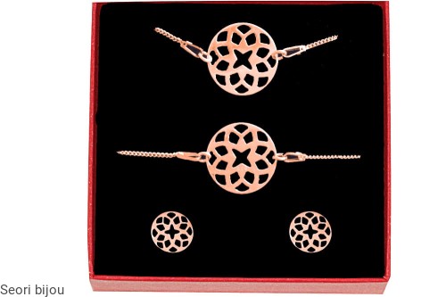 Pozłacany komplet ażurowe kółeczka rose gold