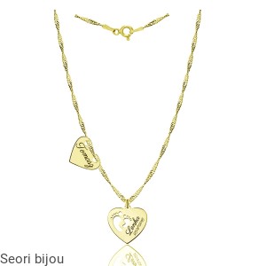 Pozłacany naszyjnik serce i serce ze stópkami singapur 