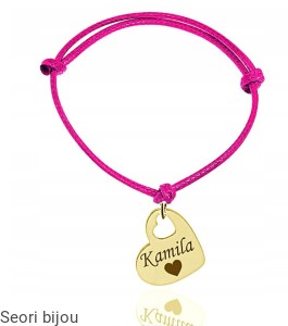 Pozłacana srebrna bransoletka serce  na sznurku z grawerem 