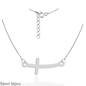 Srebrny naszyjnik krzyż krzyżyk  w poziomie rodowany