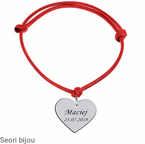 Bransoletka serce na sznurku z grawerem srebro 925 rodowana